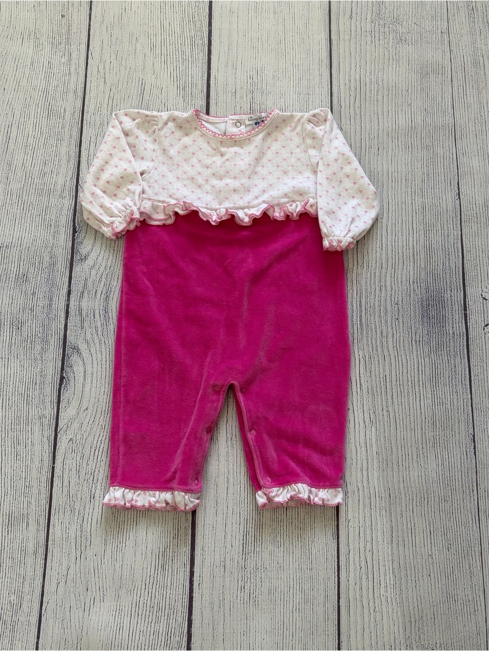 Kissy Kissy Pink Velour Heart Ruffle Romper Size 6-9 months